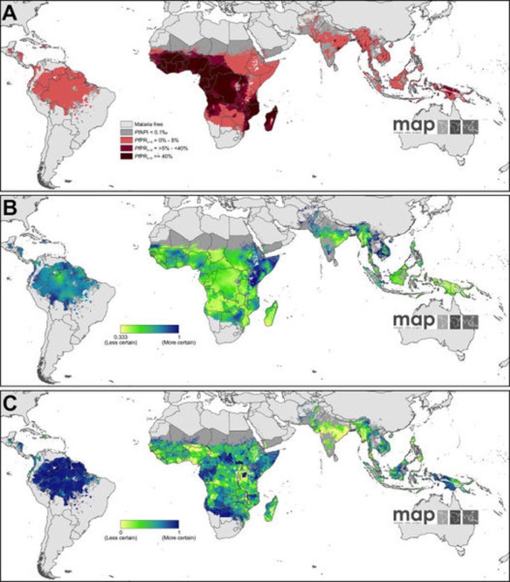 Mappa di diffusione della malaria nel mondo&nbsp;