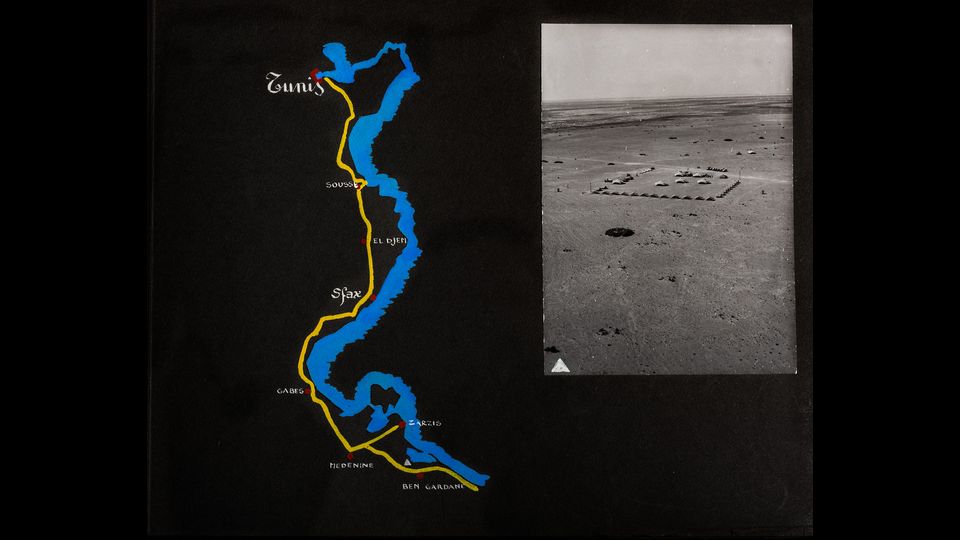 Itinerario delle concessioni e panoramica del campo dell&rsquo;Agip mineraria. Tunisia, inizio anni Sessanta&nbsp;