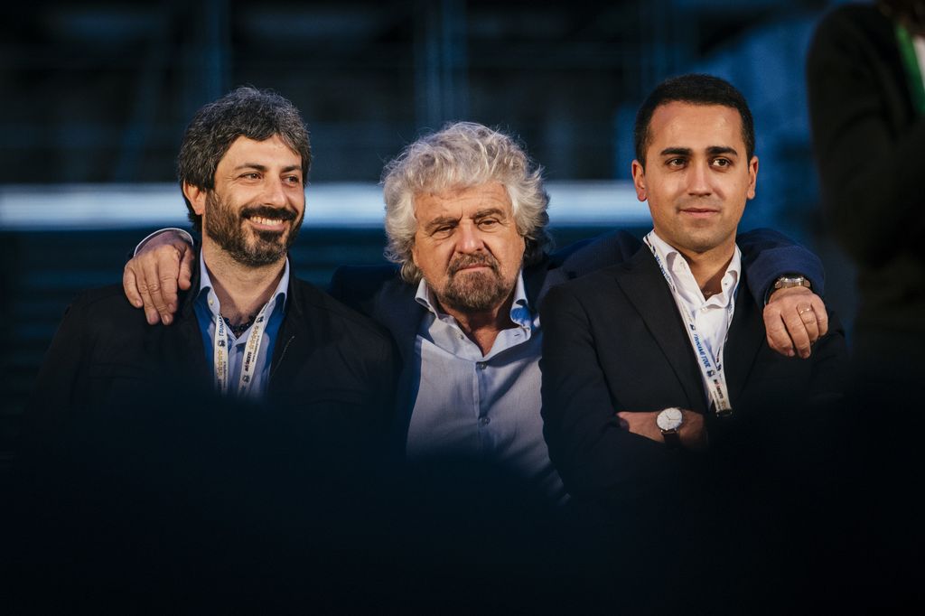 &nbsp;Roberto Fico, Beppe Grillo, Luigi Di Maio (Afp)