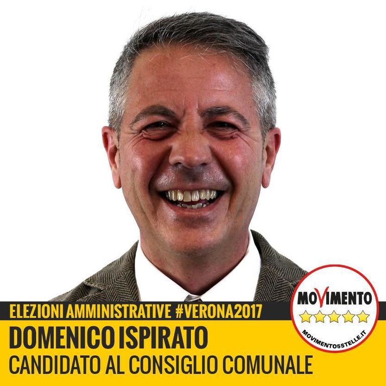 Domenico Ispirato,&nbsp;Verona, 54 anni- Professione: Impiegato- Titolo di studio: Geometra - diploma- Curriculum Vitae:Ho 53 anni, vissuto a Napoli (la mia Terra) ma trasferito a Verona quando mia moglie ha avuto assegnazione definitiva per scuola materna presso tale citt&agrave; nel 1995.Sono geometra diplomato nel 1982, ho fatto la mia esperienza iniziando presso imprese di costruzioni da disegnatore fino a capo-cantiere poi una volta trasferitomi ho svoltato cercando spazio presso strutture che mi dessero l'occasione di non essere pi&ugrave; impresa ma come Direzione Lavori. Passavo dall'altra parte della barricata. Avevo l'esperienza d'impresa ma potevo fare opere con la concezione di salvaguardare il contributo pubblico. Tale ruolo l'ho sostenuto fino al 2014. Poi per incompatibilit&agrave; del ruolo con quello di Cons. di Circ.ne per il M5S tale figura ha creato &quot;disagio&quot; nella societ&agrave; con cui lavoravo e questo m'ha costretto a cambiare mia professione ed ho preso un diploma alberghiero per fare il cuoco. Passione di sempre la cucina.- Dichiarazione di intenti:La presente per pormi al servizio della comunit&agrave;, espletando il mandato avuto tramite elezioni con il MoVimento 5 Stelle.Tutto quanto esiste nei principi ed i valori del M5S espressi sia nel No-Statuto sia nel regolamento si configurano appieno con lo spirito della mia persona.Ancor pi&ugrave; avendo solo il ruolo di Attuatore del programma gi&agrave; votato e realizzato dalla rete.- Esperienze politiche:Candidato nelle liste del M5S per le amministrative 2012 nella Citt&agrave; di Verona. Eletto nella III^ Circ.ne. Mandato espletato per tutta la legislatura come capogruppo (non per scelta ma per volontariet&agrave; espressa da tutt'&egrave; due i Cons. eletti). Durante il mandato sono state realizzate pi&ugrave; di 70 azioni (mozioni, interrogazioni e proposte). Tra le pi&ugrave; importanti sono: la messa in sicurezza del campo spettacoli viaggianti, l'impedimento di voler realizzare un Palaghiaccio nel parco pubblico Maggiolino, il NON riempimento della dismessa cava Speziala, la partecipazione alla salvaguardia di Villa Pull&egrave;.- Curriculum attivista:Iscritto al Blog di Beppegrillo.it dal 2009 (seguo Beppe dal 1999). Avendo residenza a Verona mi sono avvicinato al gruppo 5 Stelle della stessa citt&agrave;, ed a settembre ho iniziato a essere attivista a tutti gli effetti, partecipando alle elezioni amministrative del 2012. Durante il mandato ho avuto occasione di frequentare anche il MU per coordinarmi con gli attivisti per condividere il lavoro da presentare ai Cons. Comunali e Circoscrizionali. Una palestra di vita straordinaria. Pare facile credere di poter avere una felice condivisione tenendo tutti intento comune, ma non &egrave; cos&igrave;. In quanto tutto &egrave; basato sulla VOLONTARIETA' delle Persone che danno il loro contributo con una moneta contante preziosissima. Il Tempo. Ma con il passare dello stesso sono riuscito a trarne il meglio sia come esperienza sia come cultura sulla natura umana.Durante le ultime amministrative a Verona (giugno 2017) ho avuto occasione con altre 3 persone di realizzare un'associazione senza scopo di lucro, per portare avanti un'idea. Dare a Verona la prima infrastruttura ciclabile. Un anello che possa dare sviluppo sostenibile con concezione di smart-city. Il RING SCALIGERO.Siamo attualmente impegnati con amministrazione attuale per la realizzazione della stessa.&nbsp;