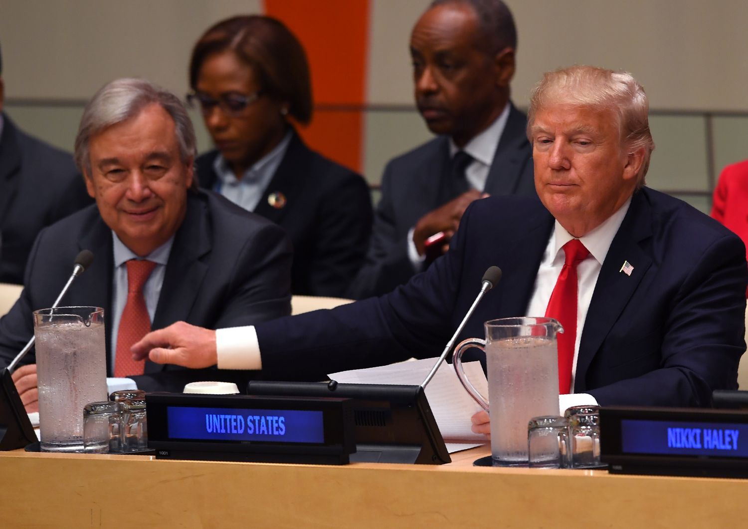 Il Presidente degli Stati Uniti Donald Trump e il Segretario Generale delle Nazioni Unite Antonio Guterre&nbsp;ad una riunione sulla riforma delle Nazioni Unite presso la sede delle Nazioni Unite a New York.&nbsp;