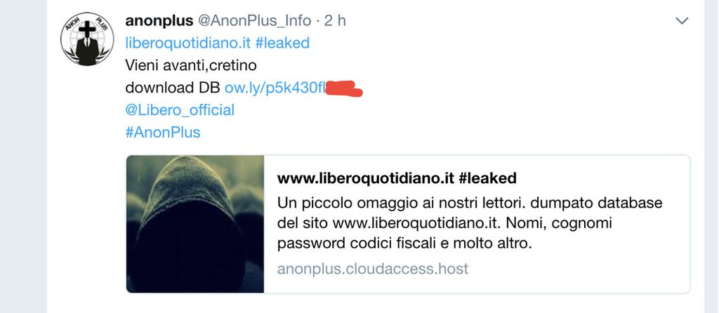 Tweet degli hacker di AnonPus