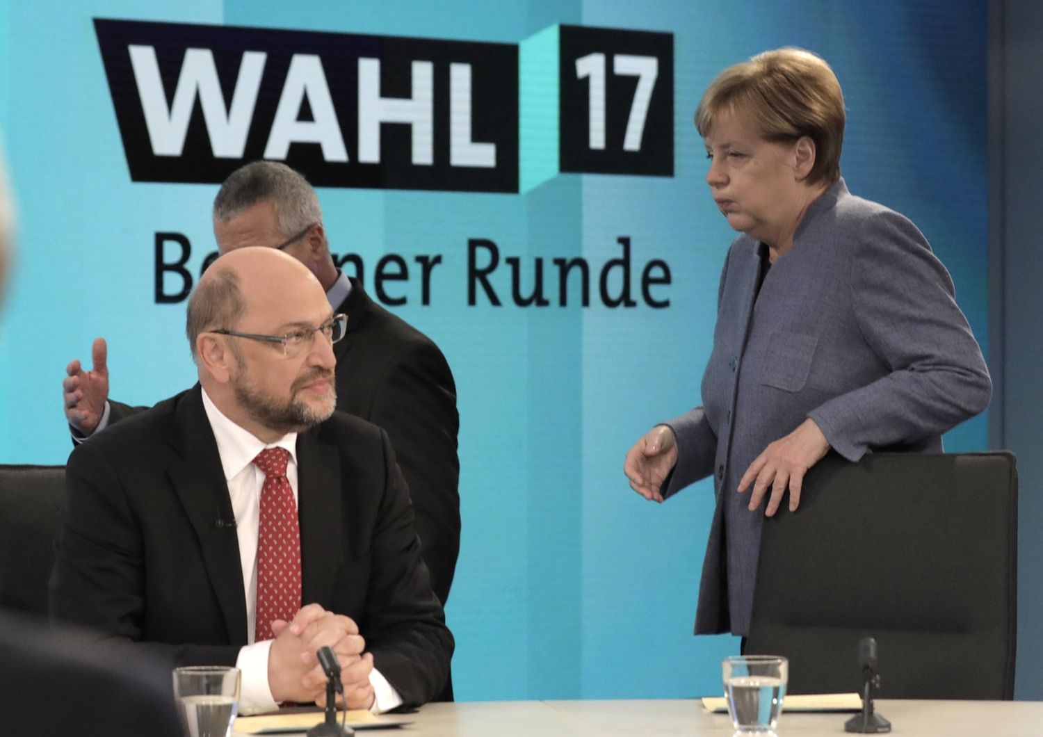 &nbsp;Martin Schulz e Angela Merkel nel confronto televisivo post voto