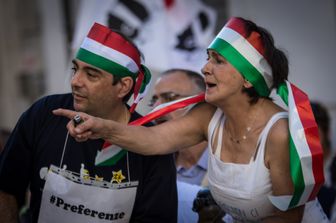 &nbsp;Un momento della manifestazione contro il Rosatellum davanti a Montecitorio