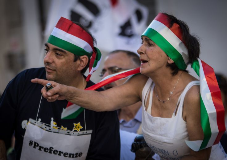 &nbsp;Un momento della manifestazione contro il Rosatellum davanti a Montecitorio