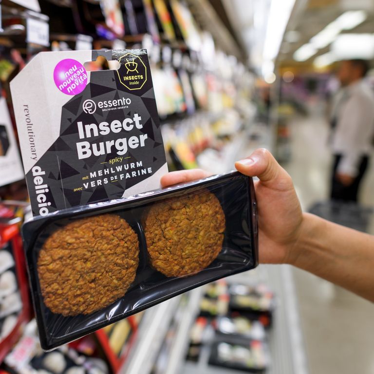 &nbsp;Hamburger di insetti in vendita in un supermercato in Svizzera