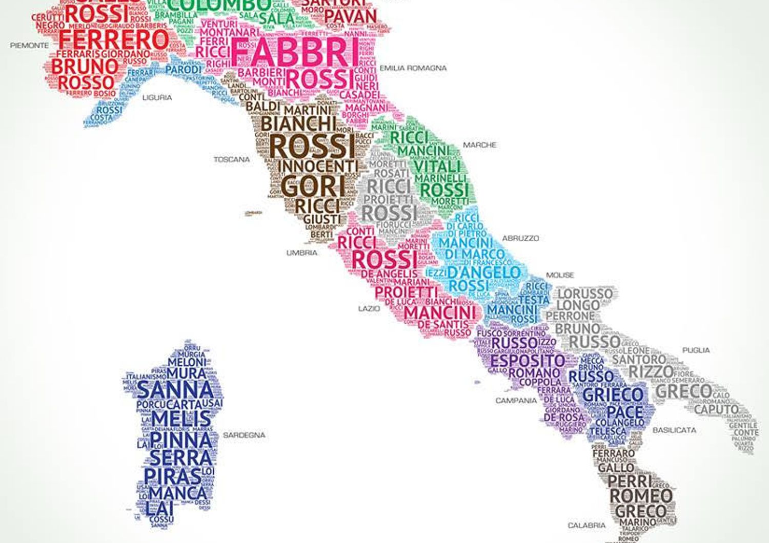 Rossi, Russo, Ferrari ed Esposito i cognomi pi&ugrave; diffusi. Una mappa