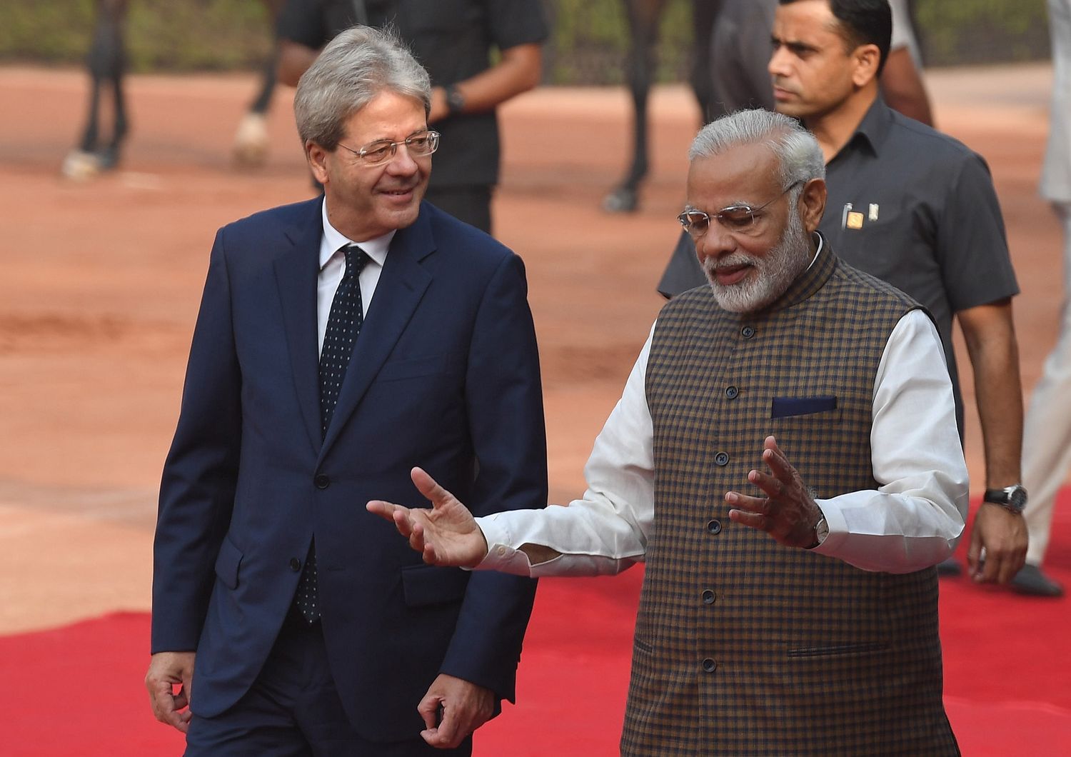 Il premier italiano, Paolo Gentiloni, e quello indiano, Narendra Modi&nbsp;
