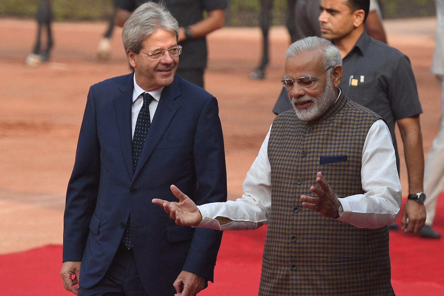 Il premier italiano, Paolo Gentiloni, e quello indiano, Narendra Modi&nbsp;
