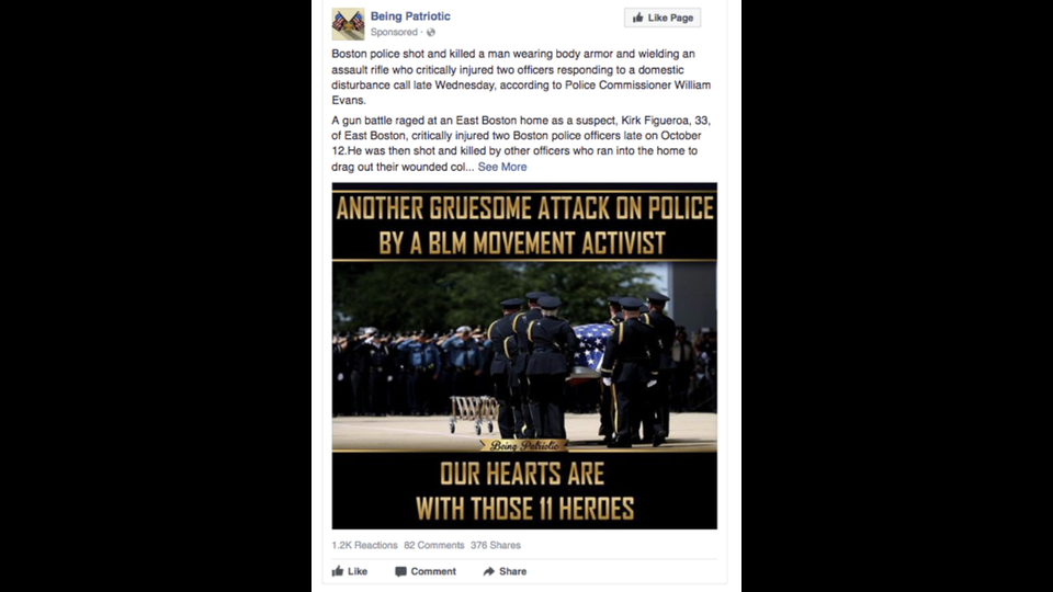 Destinatari: Coloro che odiano il movimento &ldquo;Black Lives Matter&rdquo;&nbsp;Un post di Being Patriotic accusa il movimento di essere responsabile di un attacco contro la polizia avvenuto a Boston il 12 ottobre 2016.&nbsp;