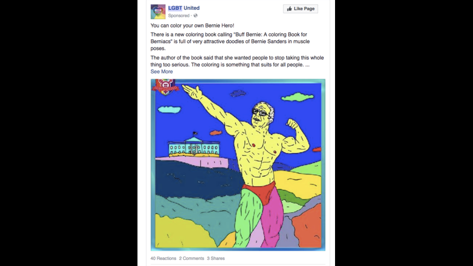 Destinatario: La comunit&agrave; LGBT&nbsp;Anche il gruppo LGBT si &egrave; espressa a favore di Sanders (contro Hillary Clinton), rappresentando il candidato come un &ldquo;eroe da colorare a piacimento&rdquo;.&nbsp;