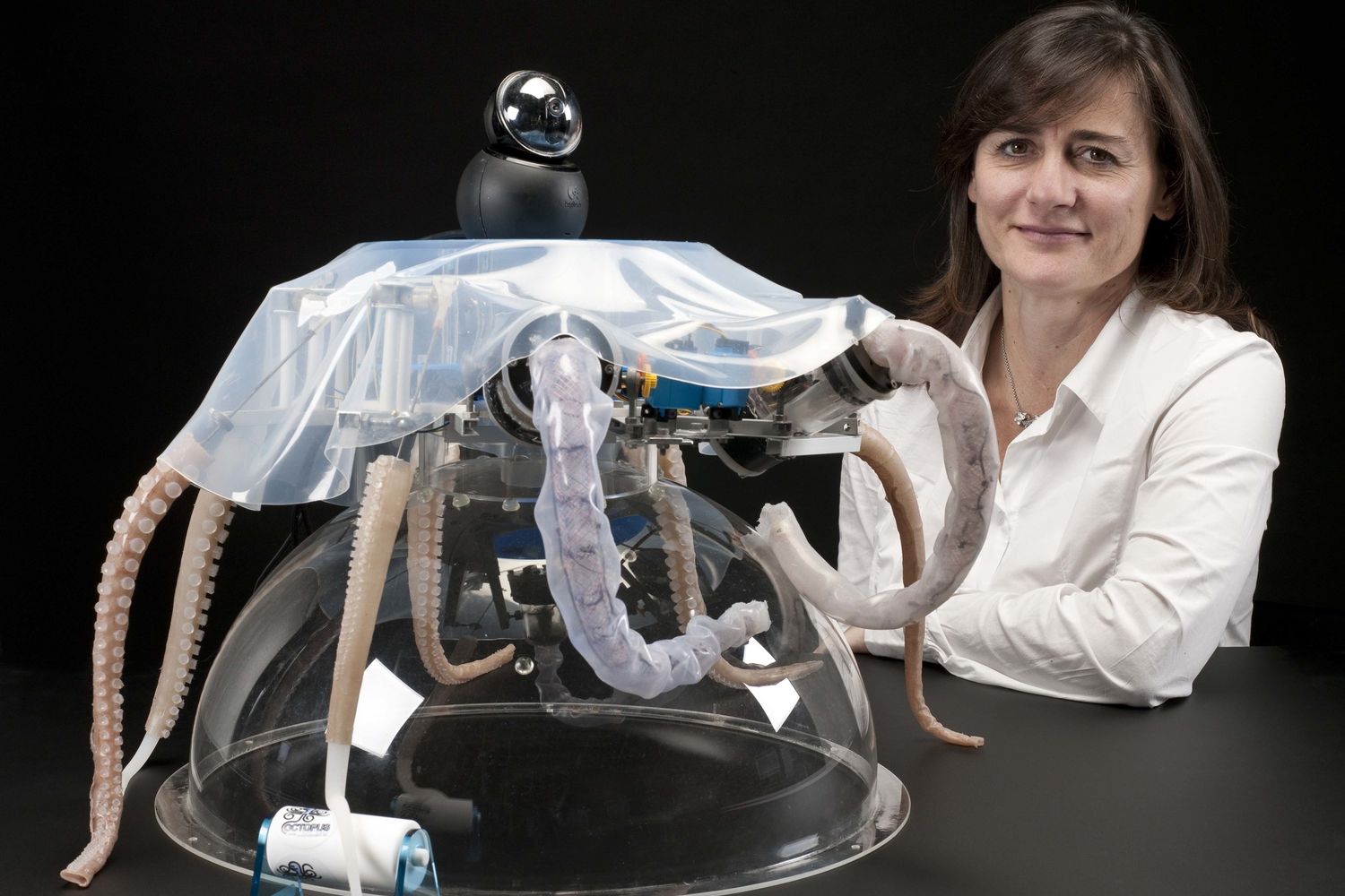 &nbsp;Cecilia Laschi con il robot Octopus