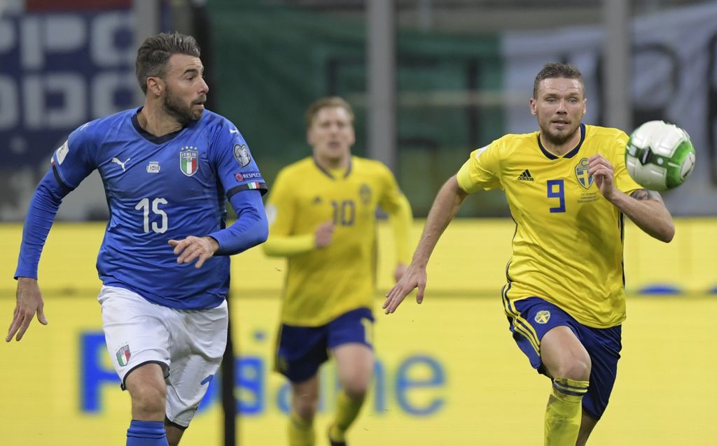 Un momento della partita dell'Italia con la Svezia