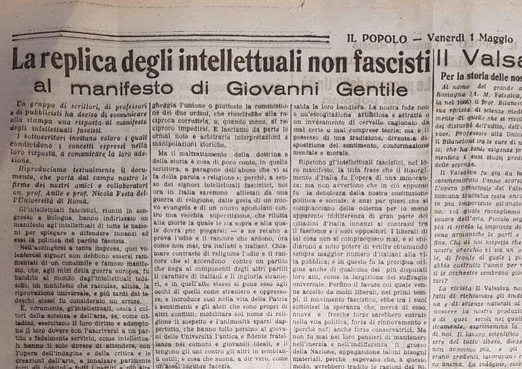 L'unica copia al mondo del &quot;Popolo&quot; del 1 maggio 1925 col manifesto degli intellettuali antifascisti