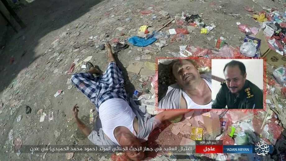 Il corpo senza vita dell'ufficiale dei servizi segreti yemeniti ucciso dall'Isis