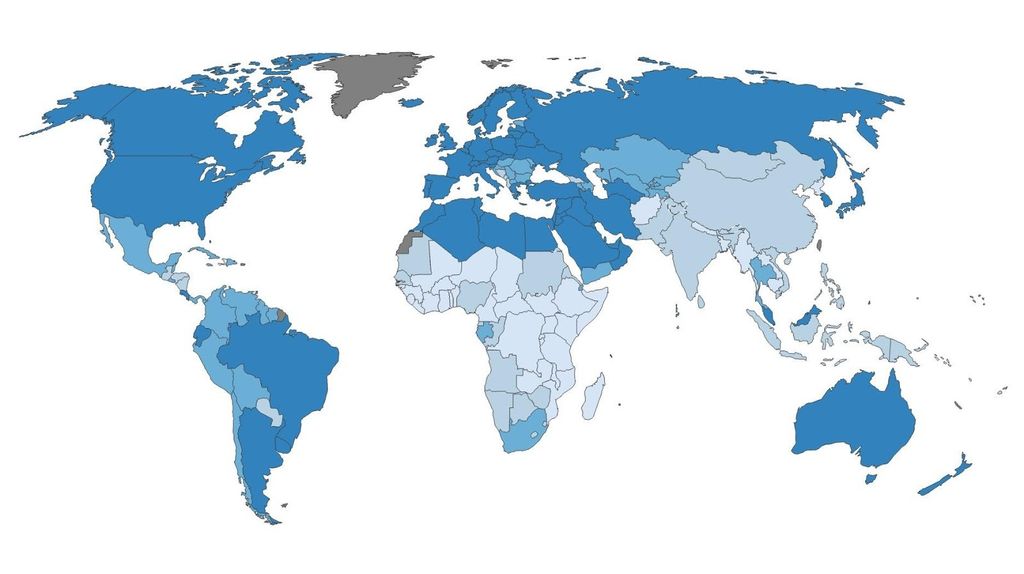 Mappa dell'accesso a fonti energetiche non solide (elaborazione dell'autore su dati  della Banca Mondiale)