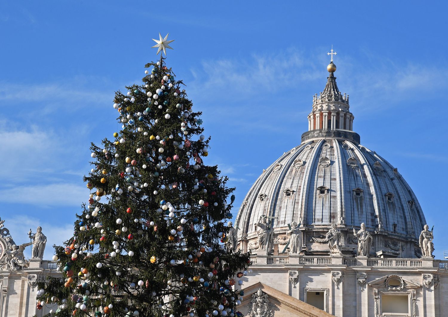 L'Albero di Natale e sullo sfondo la Basilica Vaticana (AGF)