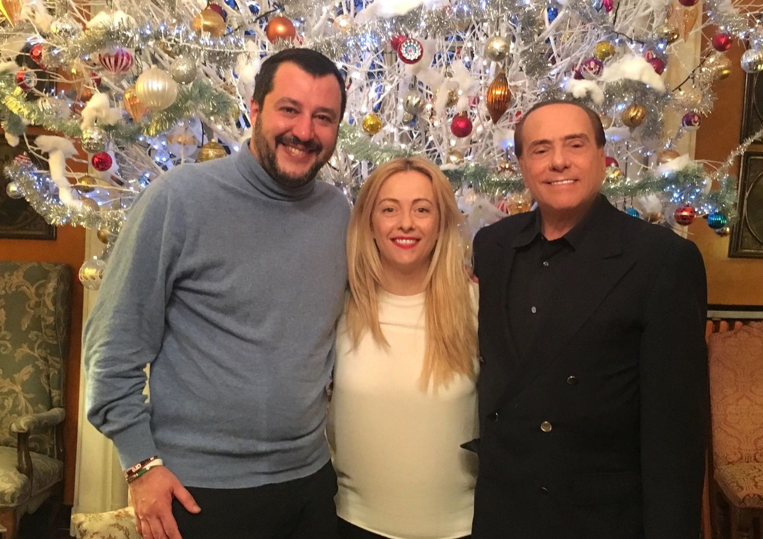 Matteo Salvini, Giorgia Meloni e Silvio Berlusconi in una immagine del 2018