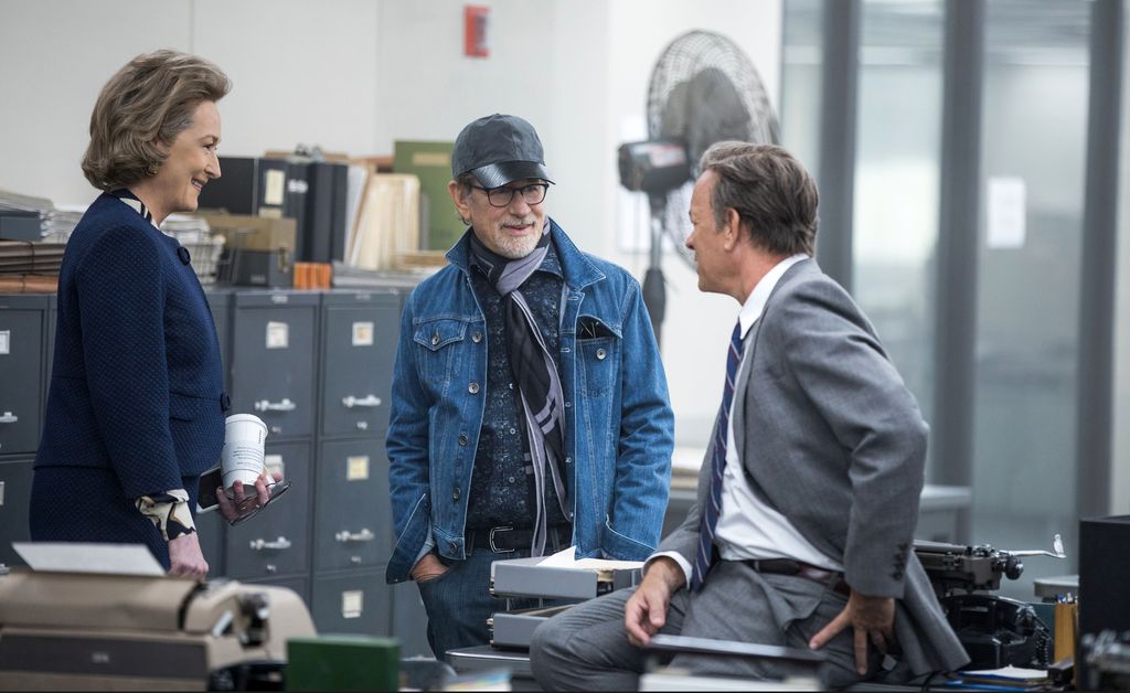 Steven Spielberg con Tom Hanks e Meryl Streep