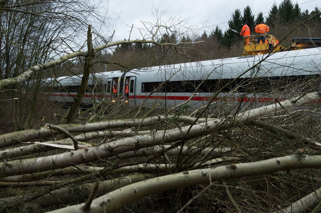 &nbsp;Alberi caduti vicino alla ferrovia nei pressi di Dusseldorf