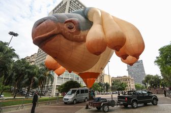 Un pallone di plastica lungo 34 metri e alto 23&nbsp;realizzato dall'artista australiana Patricia Piccinini a San Paolo del Brasile.