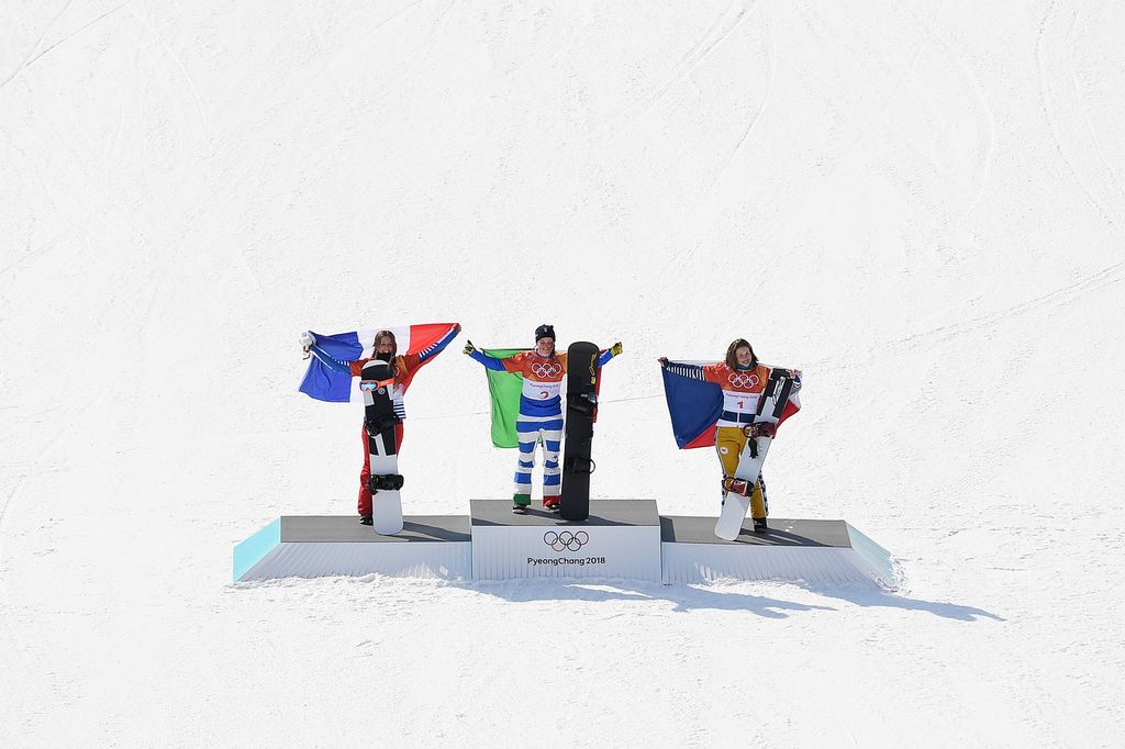&nbsp;Il podio della competizione donne di snowboard cross&nbsp;