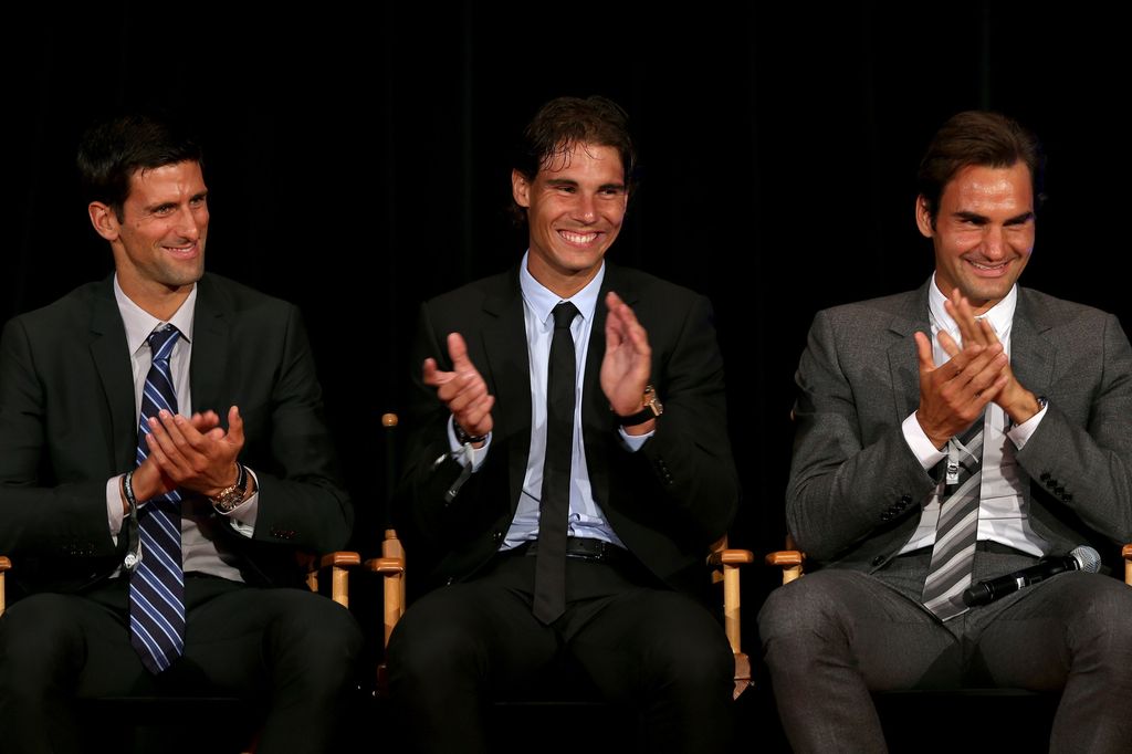 Novak Djokovic, Rafael Nadal e Roger Federer. Agosto 2013, New York City&nbsp;