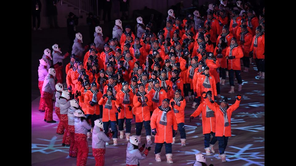 Gli atleti giapponesi alla cerimonia di chiusura delle Olimpiadi invernali di PyeongChang 2018 &nbsp;