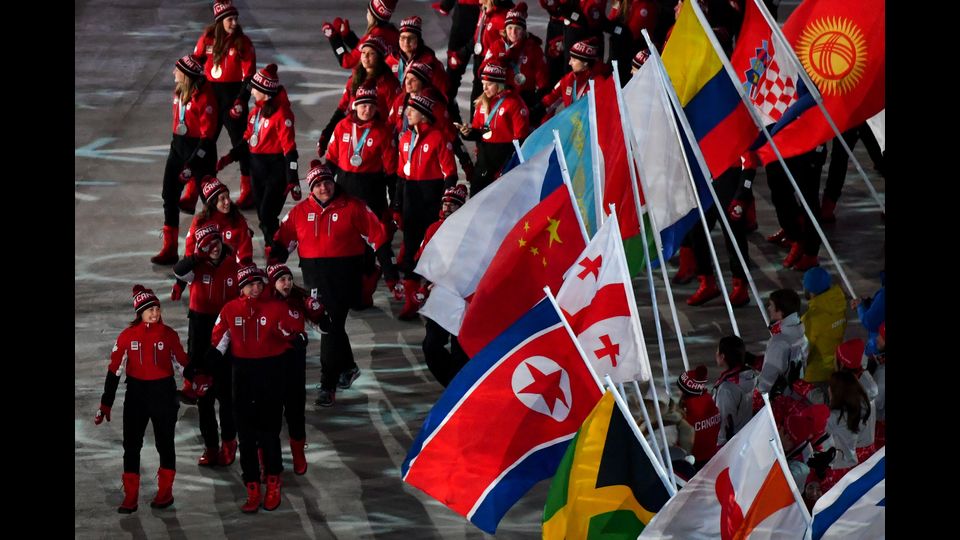 Gli atleti canadesi alla cerimonia di chiusura delle Olimpiadi invernali di PyeongChang 2018&nbsp;