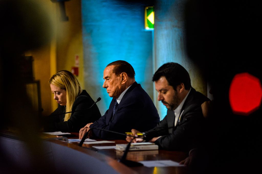 Giorgia Meloni Silvio Berlusconi e Matteo Salvini (Afp)&nbsp;