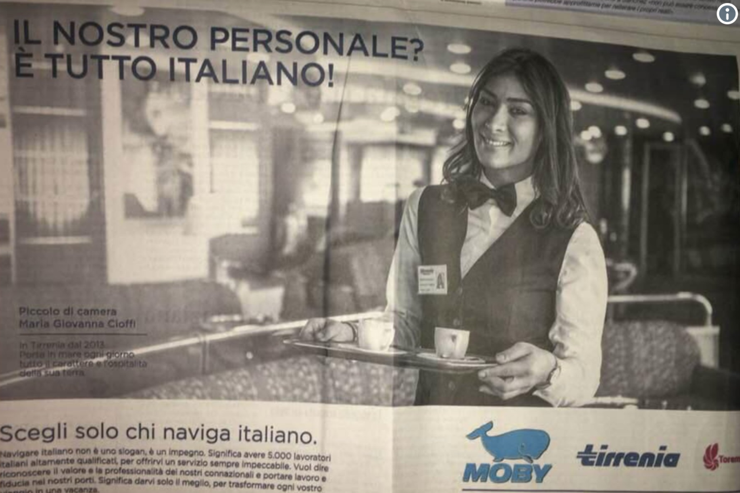 &nbsp;Tirrenia, la pubblicit&agrave; apparsa sui giornali&nbsp;