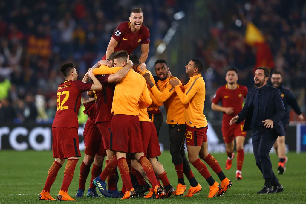 &nbsp;La Roma festeggia dopo la vittoria