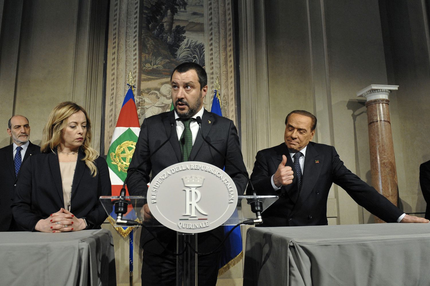 Giorgia Meloni, Matteo Salvini e Silvio Berlusconi (AGF)