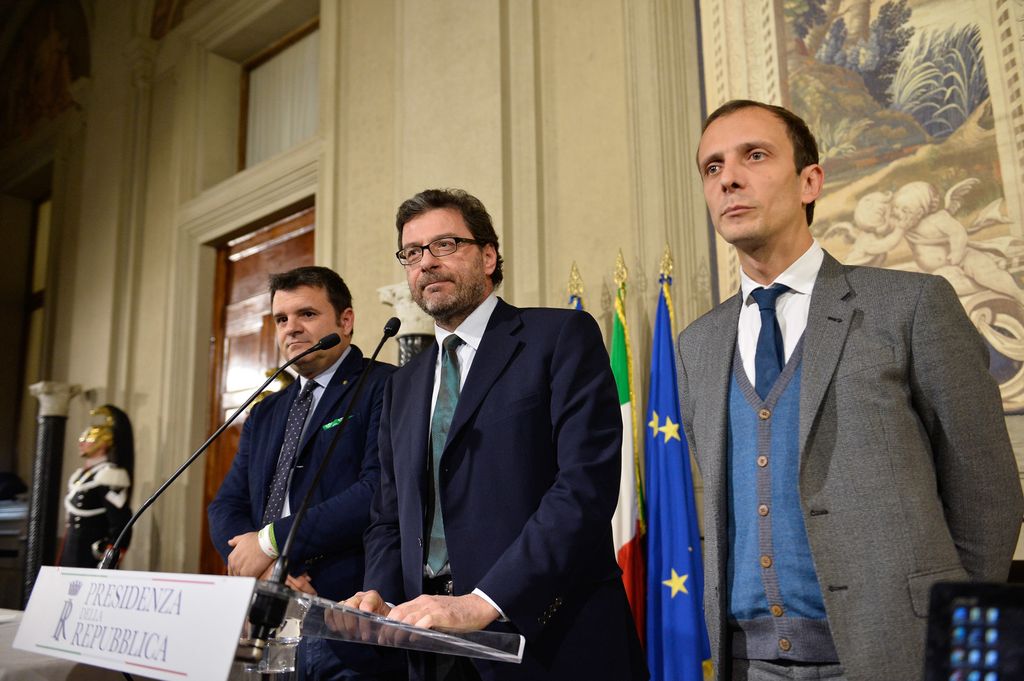 Gian Marco Centinaio, Giancarlo Giorgetti, Massimiliano Fedriga (AFP)