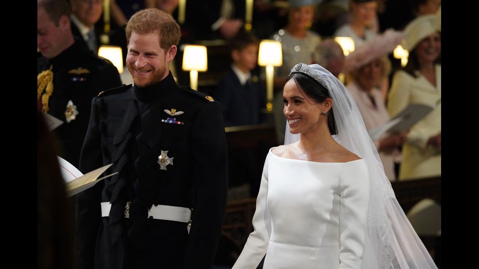 Il principe Harry con Meghan Markle all'Altare Maggiore della Cappella di San Giorgio, nel castello di Windsor, &nbsp;