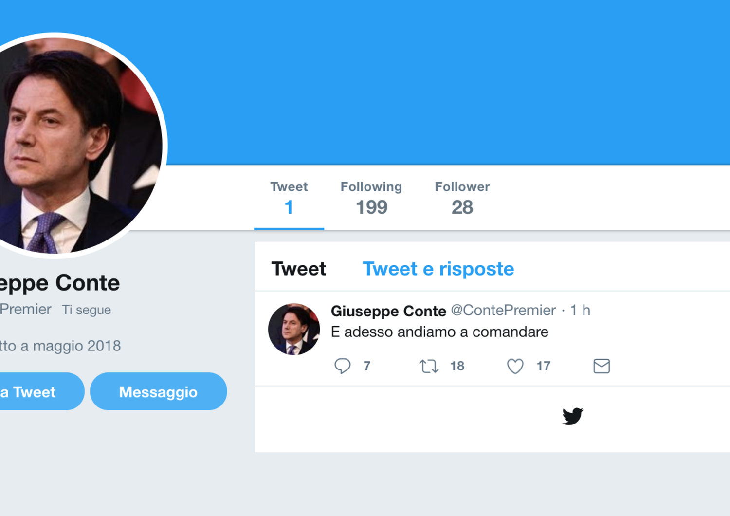 Su Twitter c&#39;&egrave; un account&nbsp;(fasullo) di Giuseppe Conte che lo fa parlare come&nbsp;Rovazzi