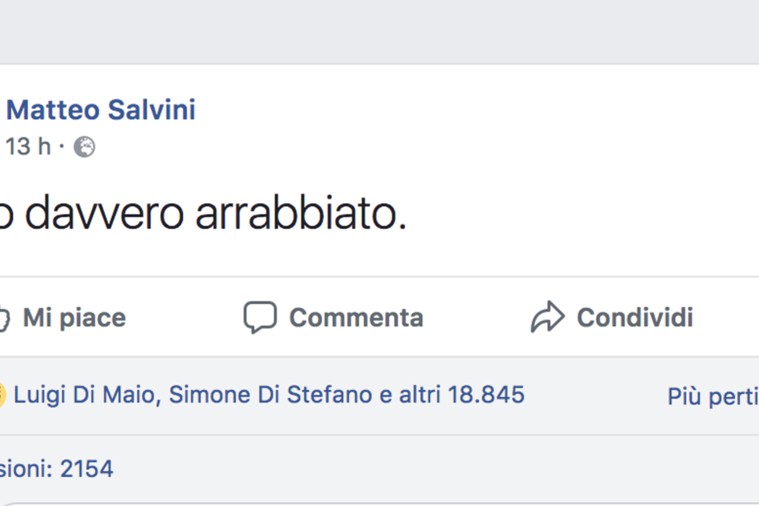 Uno screenshot dalla pagina Facebook di Matteo Salvini