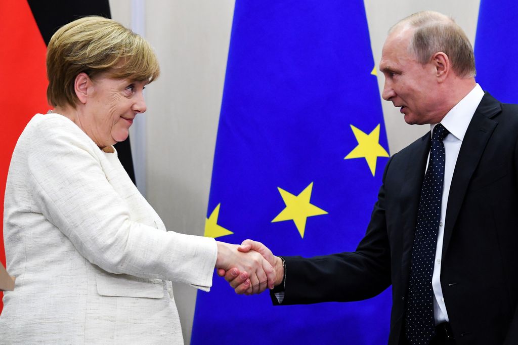 &nbsp;Angela Merkel e Vladimir Putin durante il recente vertice di Sochi