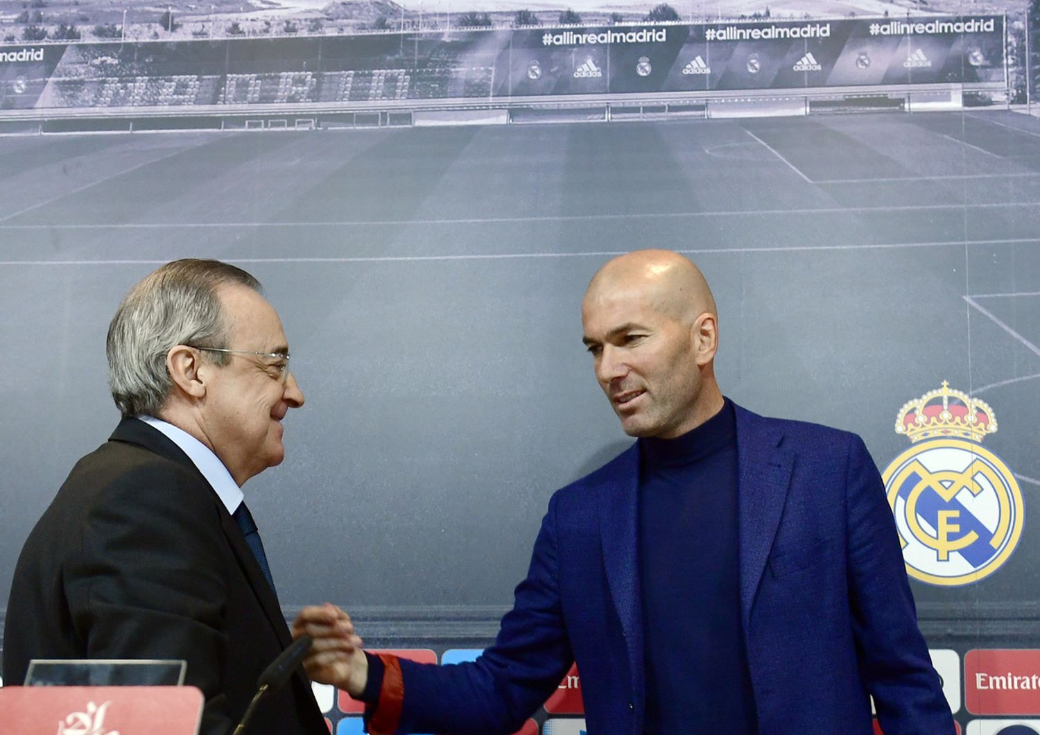 Florentino Perez e Zinedine Zidane (Afp)&nbsp;