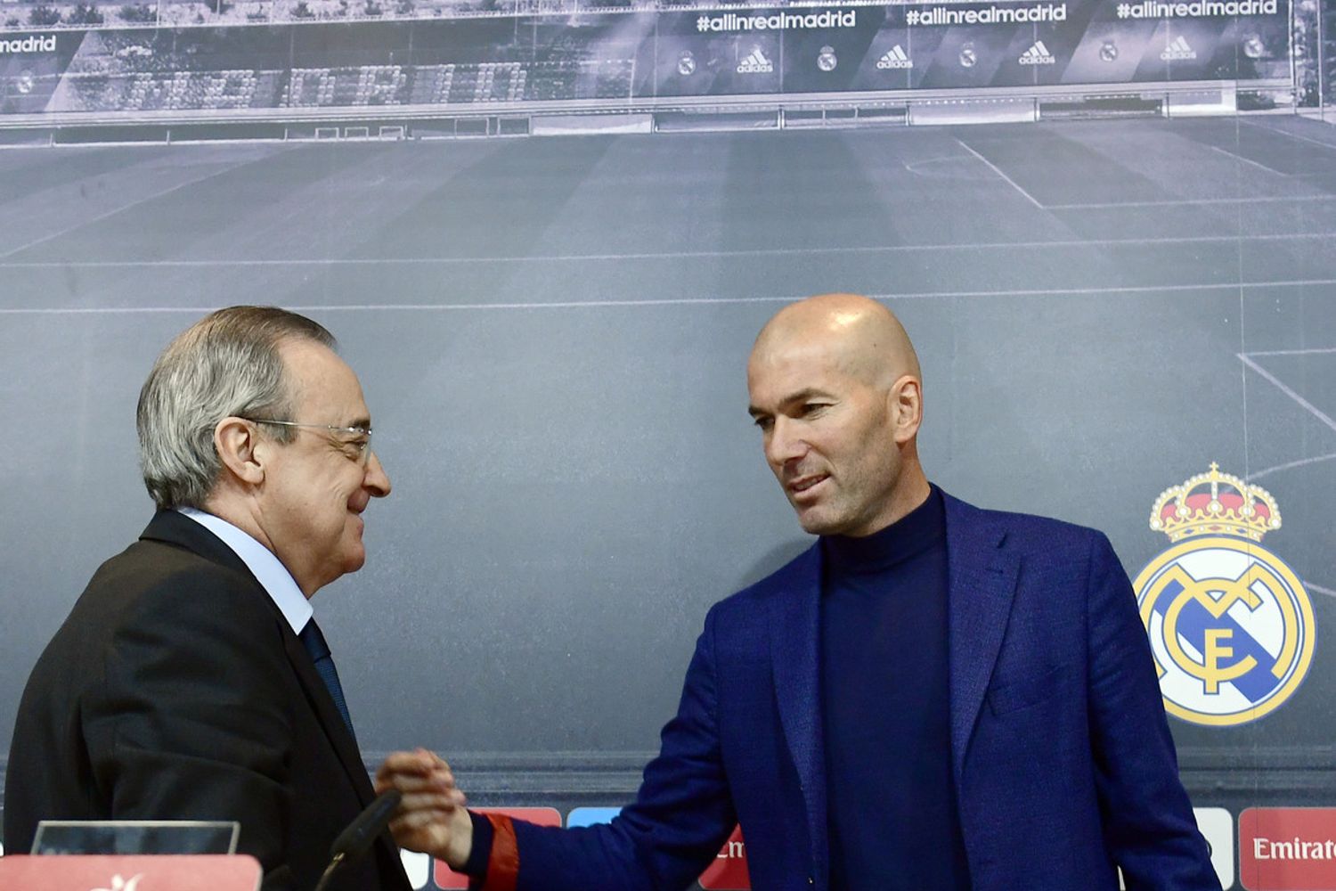 Florentino Perez e Zinedine Zidane (Afp)&nbsp;
