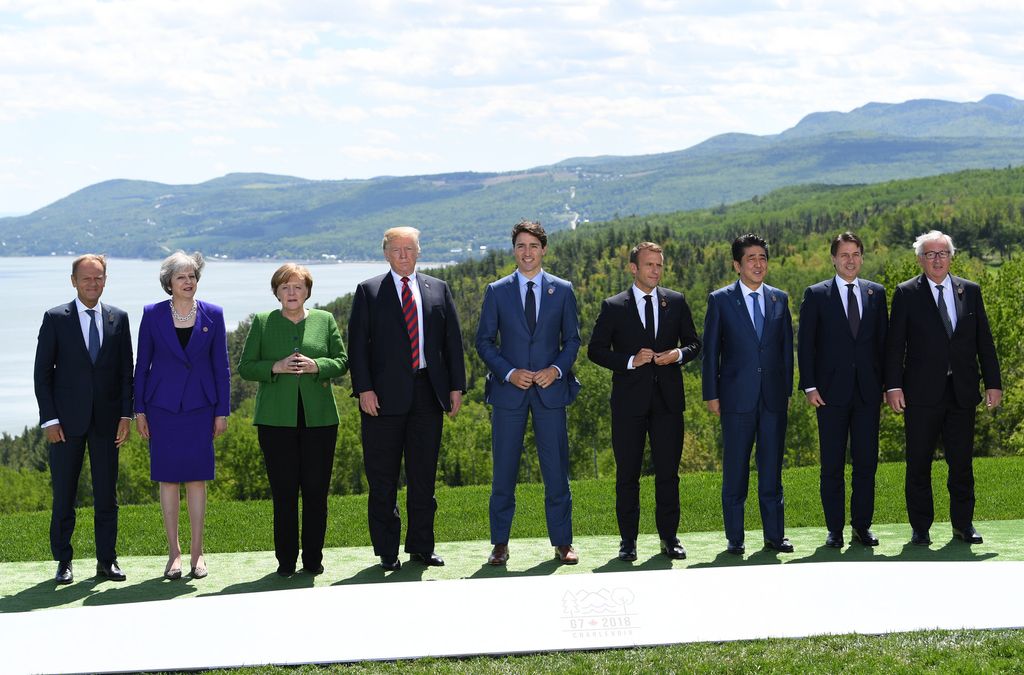 &nbsp;Donald Tusk, Theresa May, Angela Merkel, Donald Trump, CJustin Trudeau, Emmanuel Macron, Shinzo Abe, Giuseppe Conte e Jean-Claude Juncker (AFP)&nbsp;