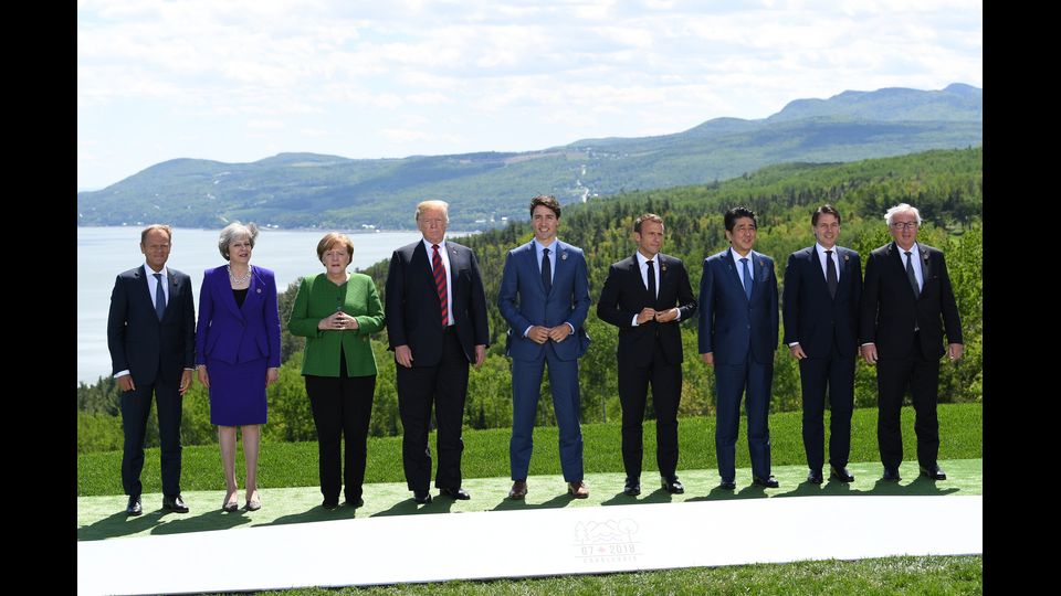 &nbsp;Canada - G7 2018: Donald Tusk, Theresa May, Angela Merkel, Donald Trump, CJustin Trudeau, Emmanuel Macron, Shinzo Abe, Giuseppe Conte e Jean-Claude Juncker (AFP)&nbsp;