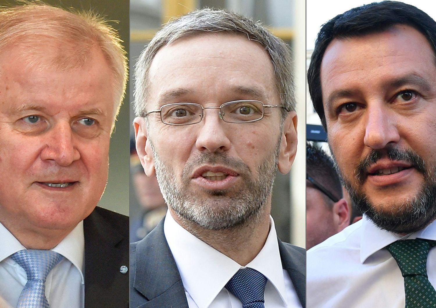 &nbsp;Tre ministri dell'Interno. Da sinistra il tedesco&nbsp;Horst Seehofer, al centro l'austriaco&nbsp;Herbert Kickl e a destra quello italiano Matteo Salvini&nbsp;