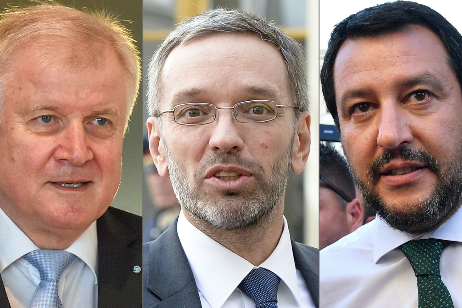 &nbsp;Tre ministri dell'Interno. Da sinistra il tedesco&nbsp;Horst Seehofer, al centro l'austriaco&nbsp;Herbert Kickl e a destra quello italiano Matteo Salvini&nbsp;