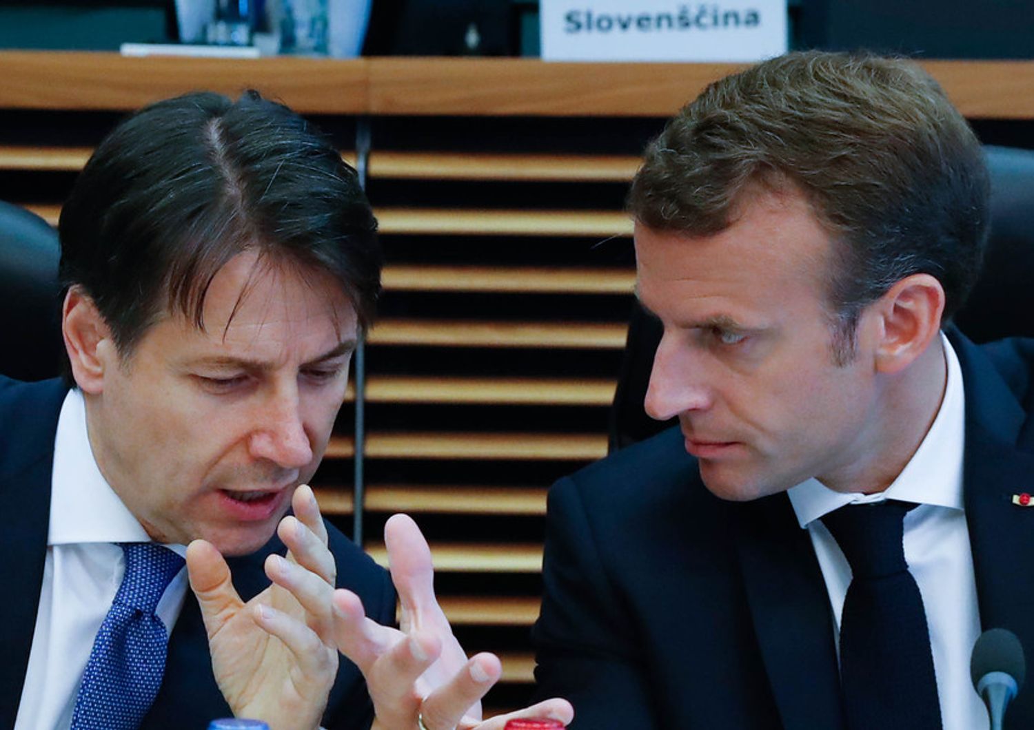 &nbsp;Giuseppe Conte ed Emmanuel Macron al mini-vertice sui migranti