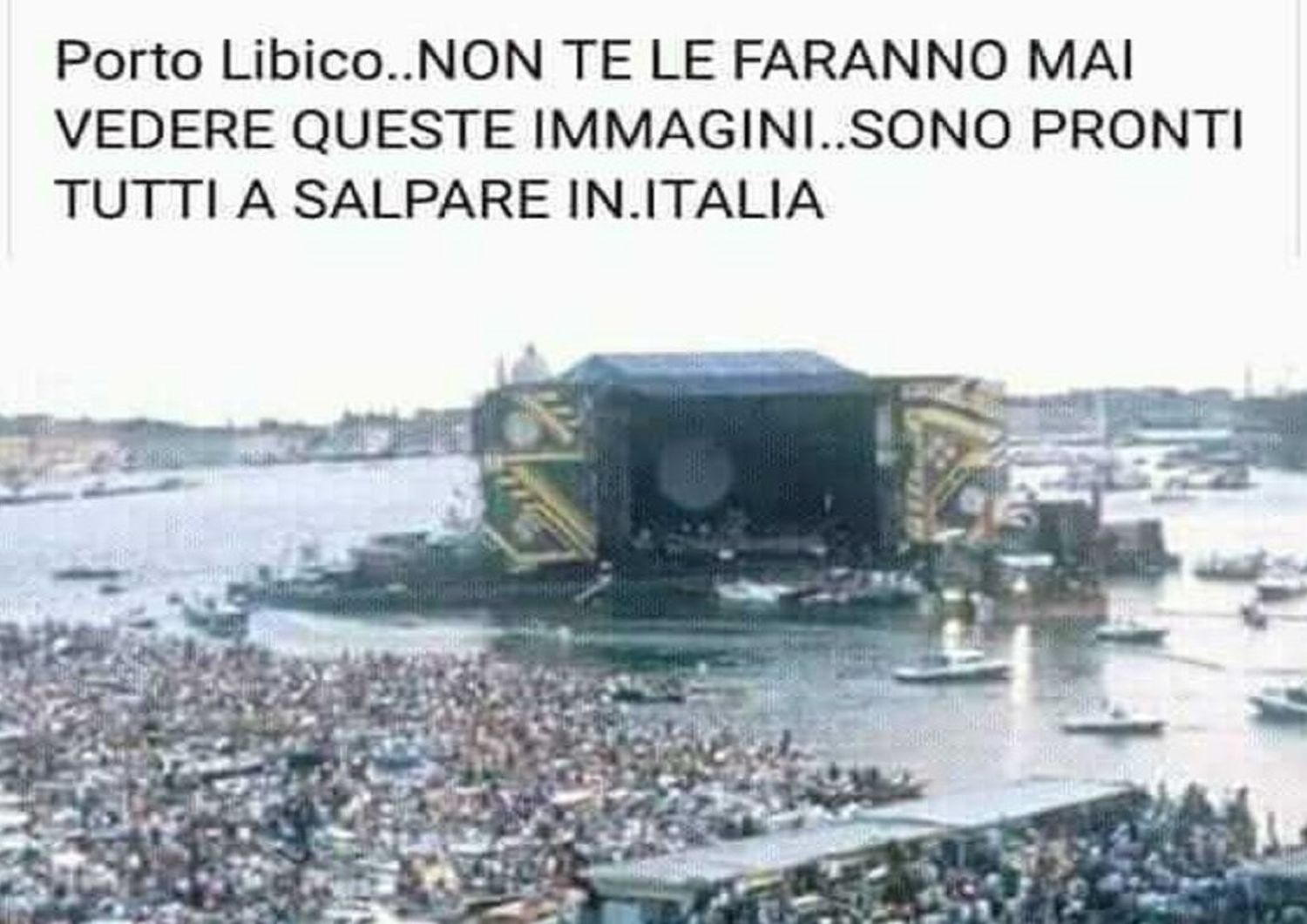 La bufala dei migranti pronti a salpare per l&#39;Italia con la foto del concerto dei&nbsp;Pink&nbsp;Floyd&nbsp;