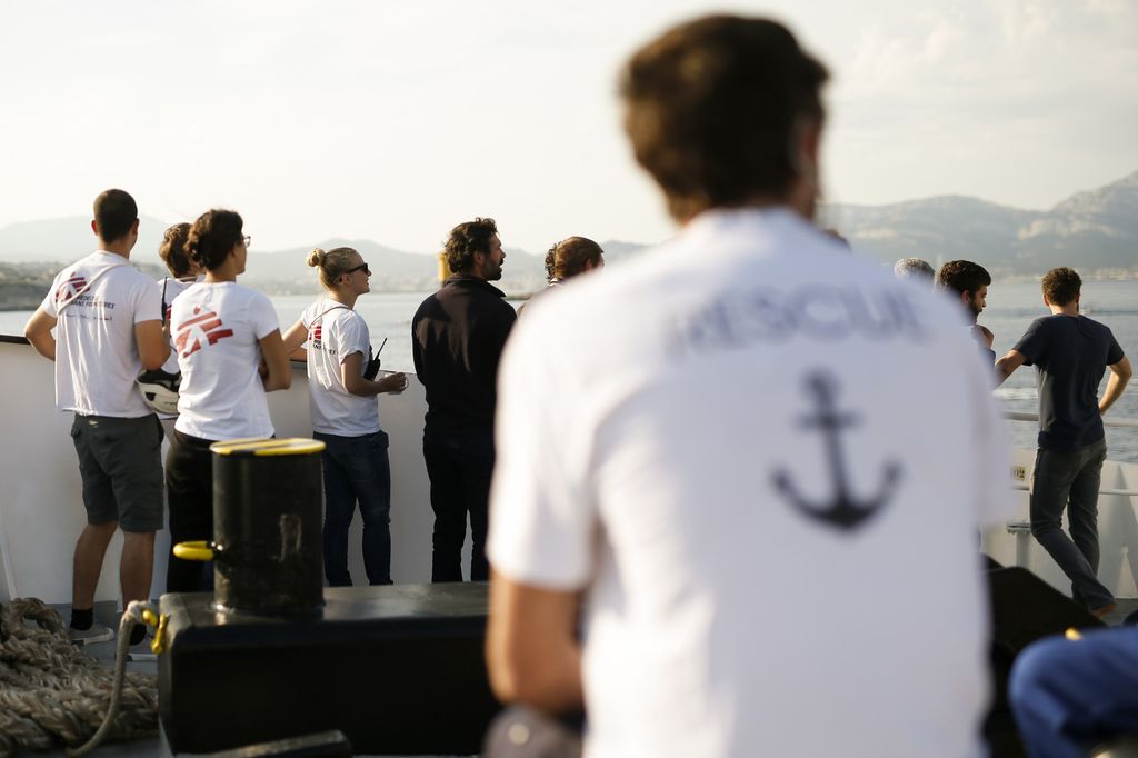&nbsp;Volontari dell'Aquarius a bordo della nave nel porto di Marsiglia