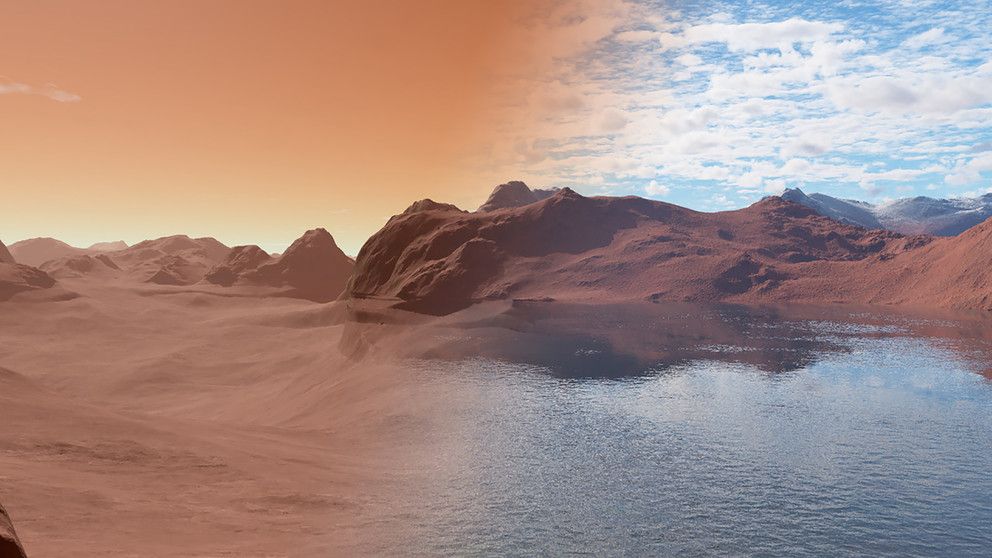 &nbsp;Un'illustrazione fa vedere come doveva apparire Marte prima che si prosciugasse (Afp)