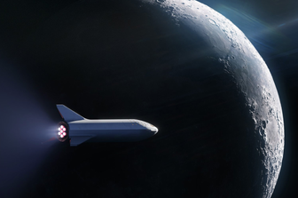 &nbsp;Un rendering dell'astronave di SpaceX in orbita intorno alla Luna