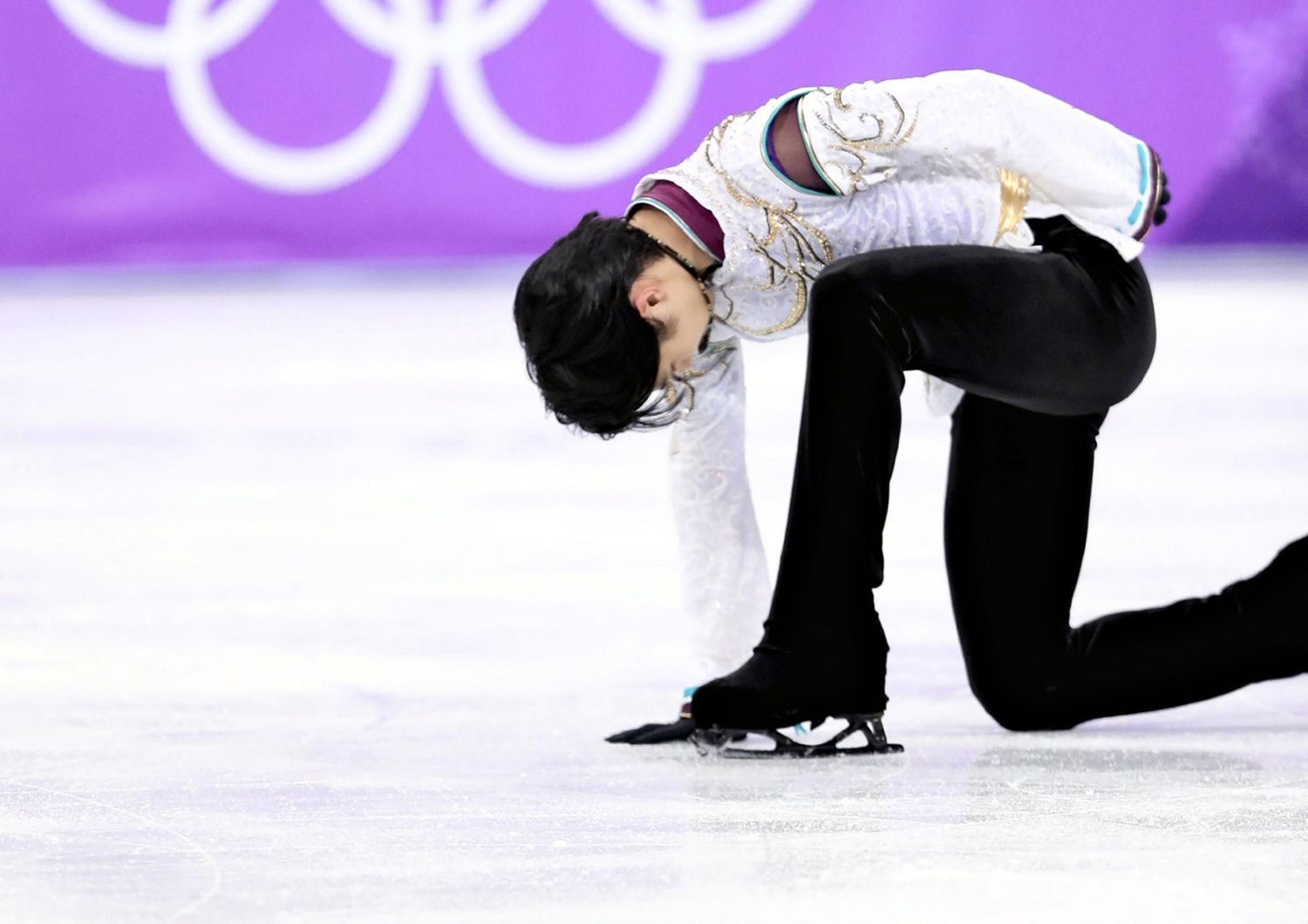&nbsp;Yuzuru Hanyu, l'atleta giapponese durante la sua esibizione ai giochi invernali di Seul, 2018